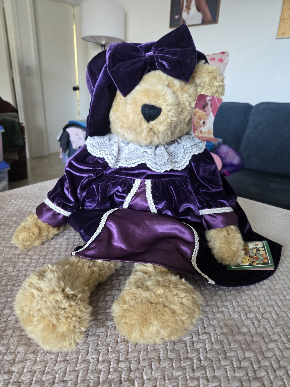 JCPenney 2002 Holiday Collection Teddy Bear Plush Purple Velvet Dress NWT